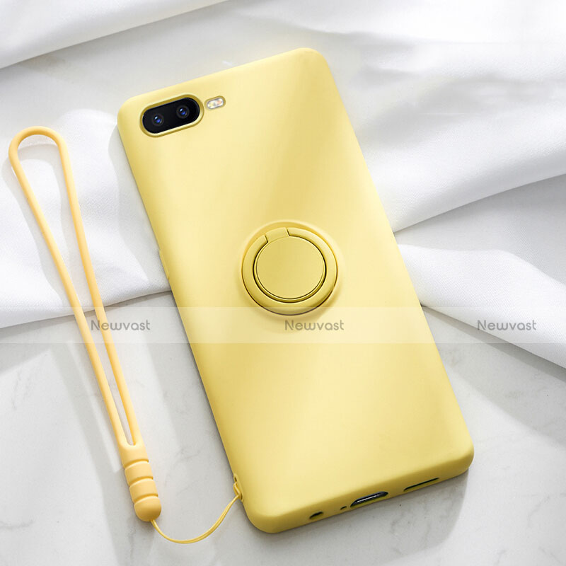 Ultra-thin Silicone Gel Soft Case Cover with Magnetic Finger Ring Stand T02 for Oppo K1 Yellow