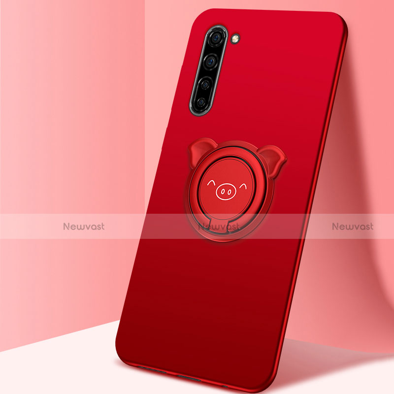 Ultra-thin Silicone Gel Soft Case Cover with Magnetic Finger Ring Stand T02 for Oppo K7 5G Red