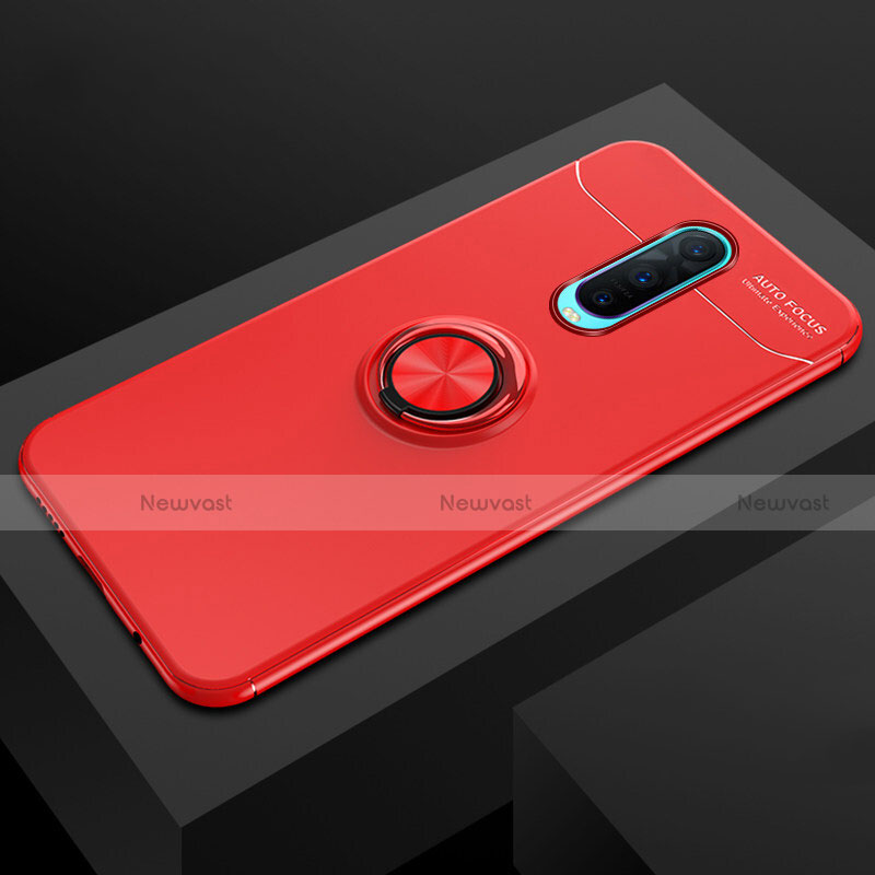 Ultra-thin Silicone Gel Soft Case Cover with Magnetic Finger Ring Stand T02 for Oppo R17 Pro Red