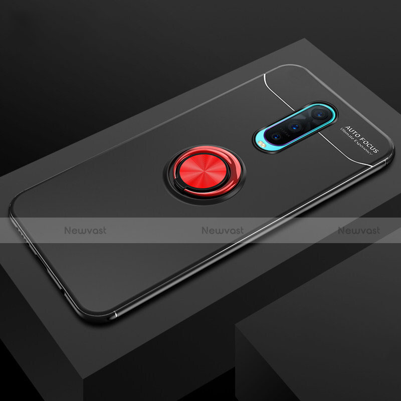 Ultra-thin Silicone Gel Soft Case Cover with Magnetic Finger Ring Stand T02 for Oppo R17 Pro Red and Black