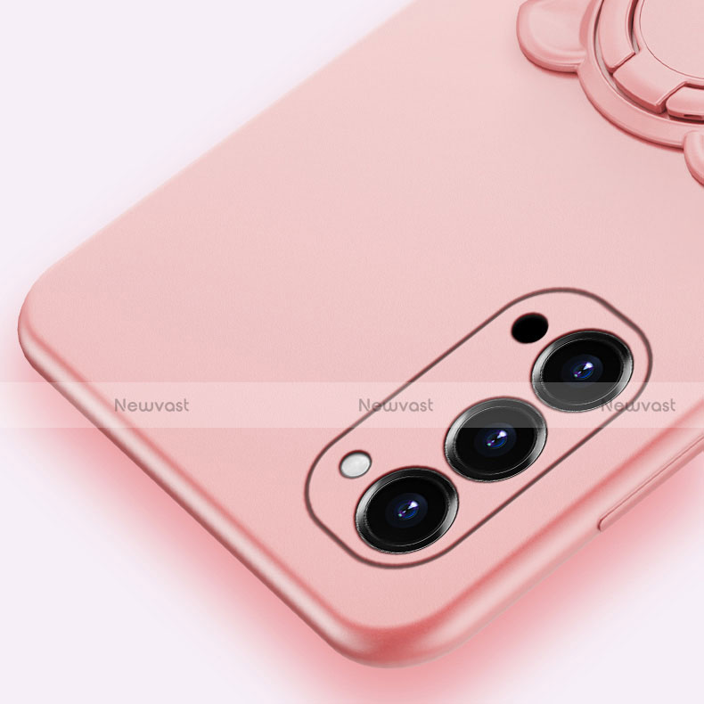 Ultra-thin Silicone Gel Soft Case Cover with Magnetic Finger Ring Stand T02 for Oppo Reno4 5G