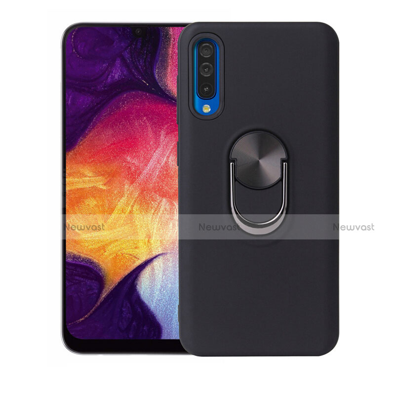 Ultra-thin Silicone Gel Soft Case Cover with Magnetic Finger Ring Stand T02 for Samsung Galaxy A70 Black