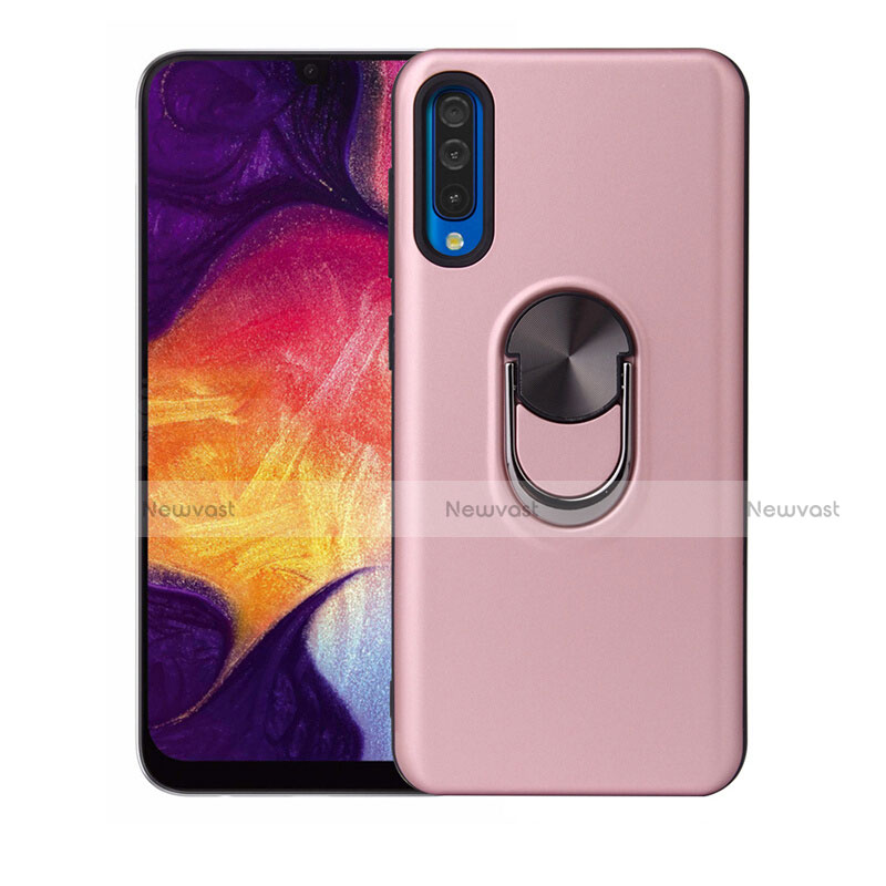 Ultra-thin Silicone Gel Soft Case Cover with Magnetic Finger Ring Stand T02 for Samsung Galaxy A70S Rose Gold