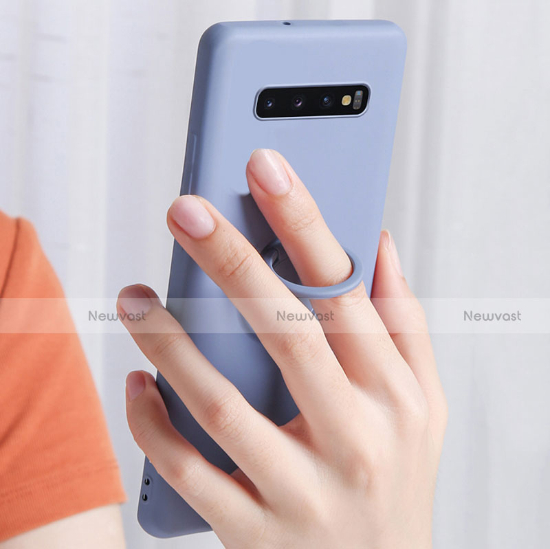 Ultra-thin Silicone Gel Soft Case Cover with Magnetic Finger Ring Stand T02 for Samsung Galaxy S10 5G