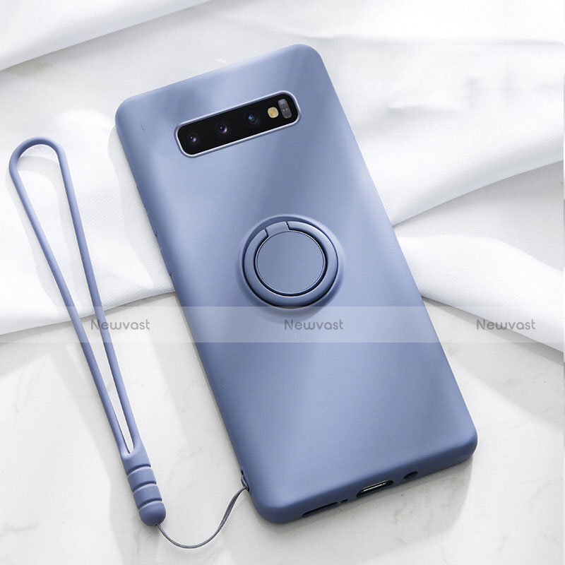 Ultra-thin Silicone Gel Soft Case Cover with Magnetic Finger Ring Stand T02 for Samsung Galaxy S10 Purple