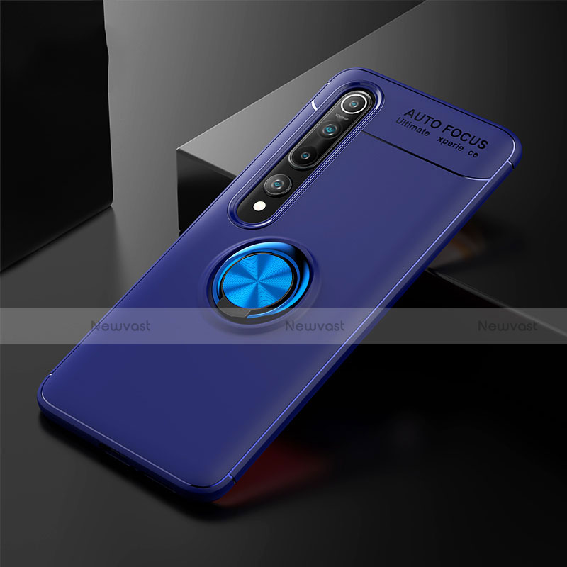 Ultra-thin Silicone Gel Soft Case Cover with Magnetic Finger Ring Stand T02 for Xiaomi Mi 10 Blue