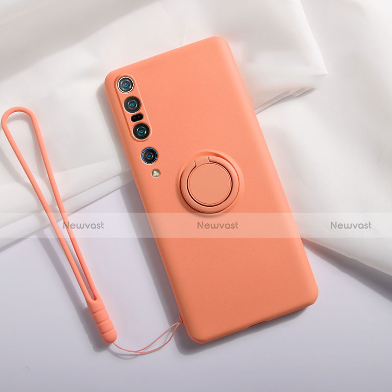 Ultra-thin Silicone Gel Soft Case Cover with Magnetic Finger Ring Stand T02 for Xiaomi Mi 10 Pro Orange