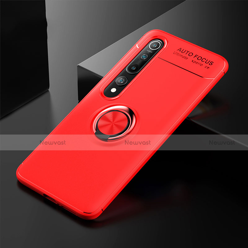 Ultra-thin Silicone Gel Soft Case Cover with Magnetic Finger Ring Stand T02 for Xiaomi Mi 10 Red