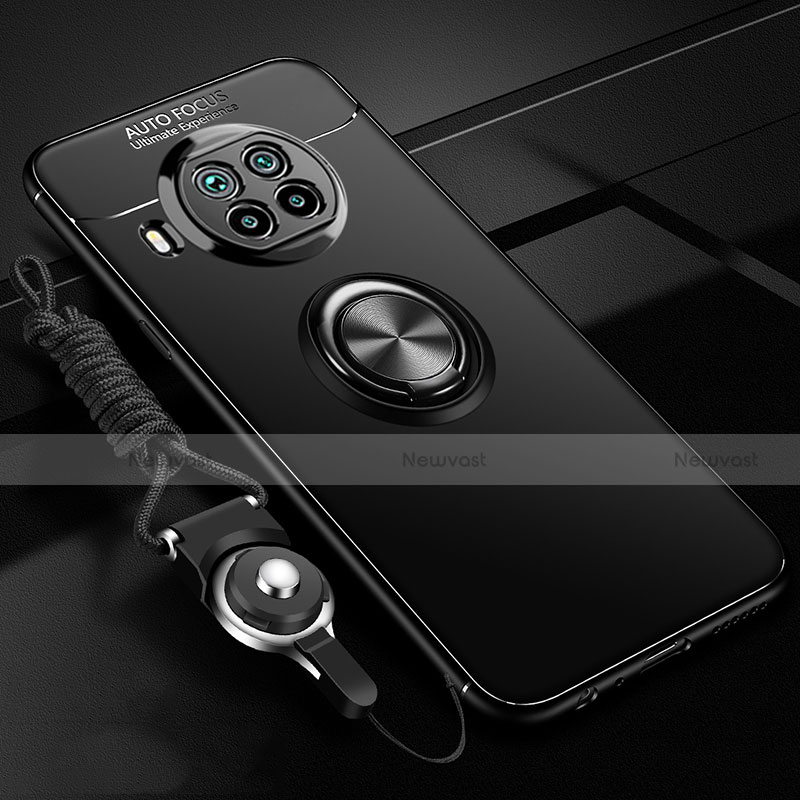 Ultra-thin Silicone Gel Soft Case Cover with Magnetic Finger Ring Stand T02 for Xiaomi Mi 10i 5G Black