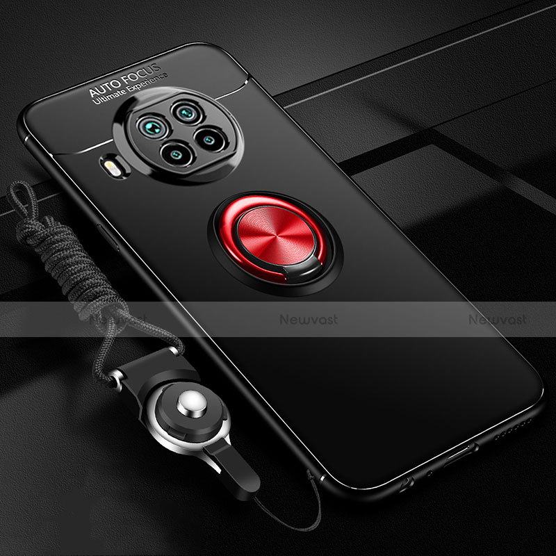 Ultra-thin Silicone Gel Soft Case Cover with Magnetic Finger Ring Stand T02 for Xiaomi Mi 10i 5G Red and Black