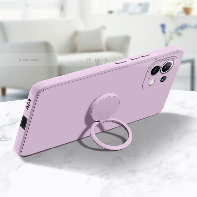 Ultra-thin Silicone Gel Soft Case Cover with Magnetic Finger Ring Stand T02 for Xiaomi Mi 11 5G