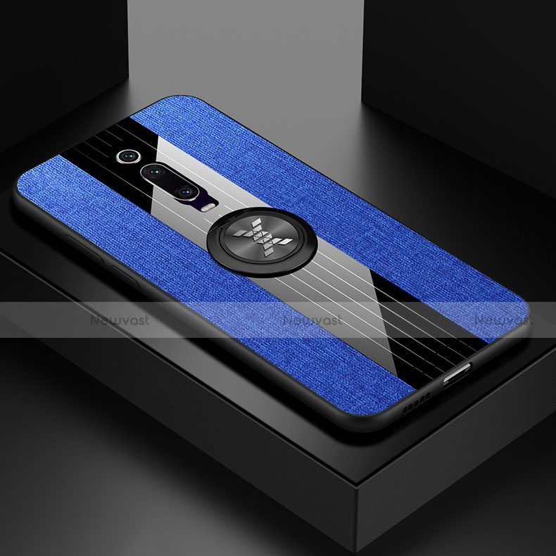 Ultra-thin Silicone Gel Soft Case Cover with Magnetic Finger Ring Stand T02 for Xiaomi Mi 9T Blue