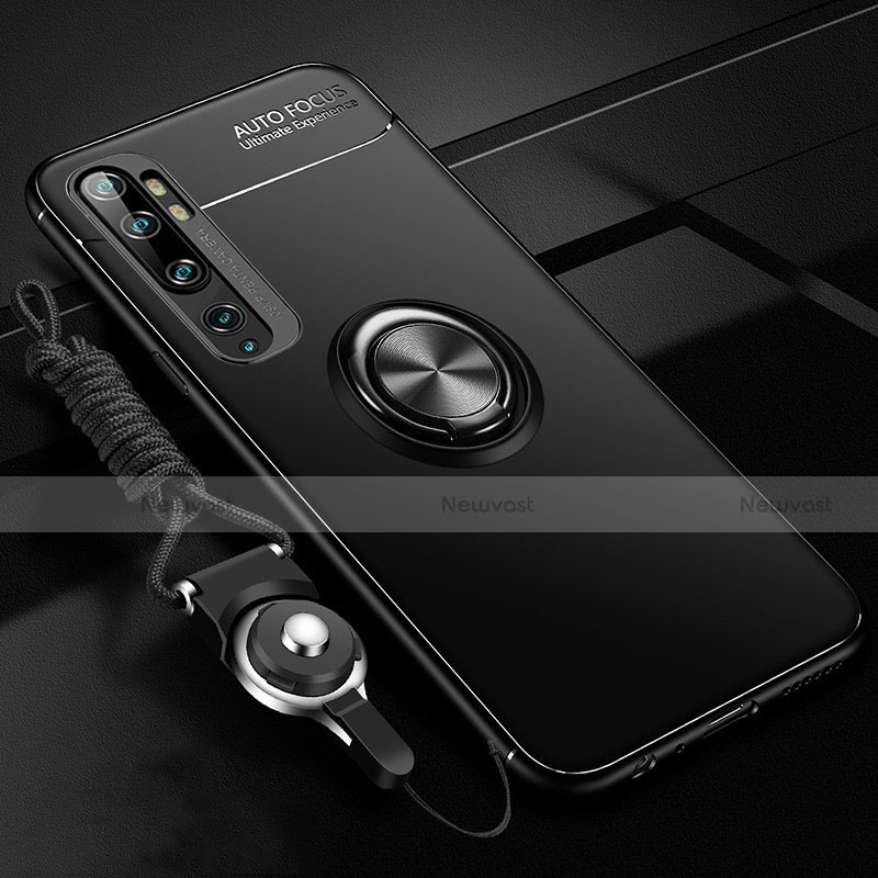 Ultra-thin Silicone Gel Soft Case Cover with Magnetic Finger Ring Stand T02 for Xiaomi Mi Note 10 Pro Black