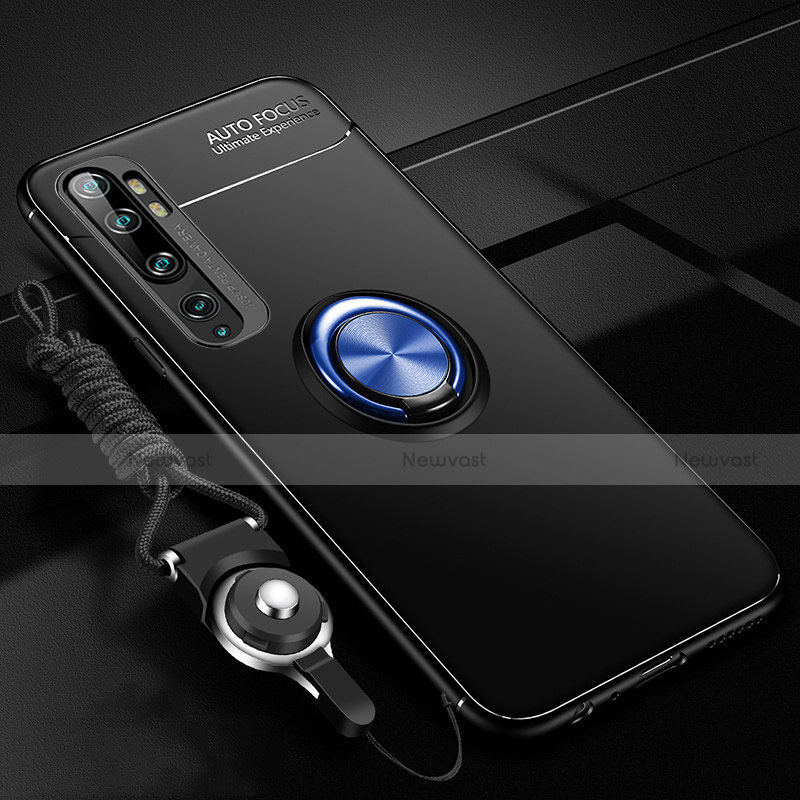 Ultra-thin Silicone Gel Soft Case Cover with Magnetic Finger Ring Stand T02 for Xiaomi Mi Note 10 Pro Blue and Black