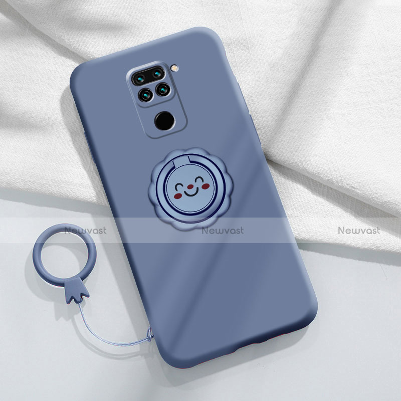 Ultra-thin Silicone Gel Soft Case Cover with Magnetic Finger Ring Stand T02 for Xiaomi Redmi 10X 4G Gray