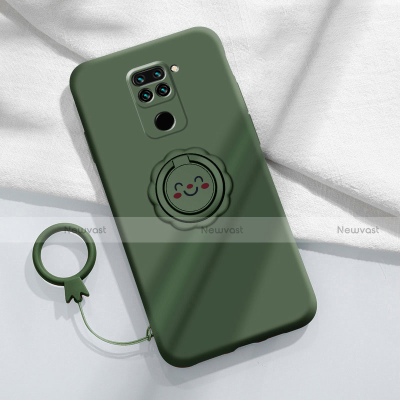 Ultra-thin Silicone Gel Soft Case Cover with Magnetic Finger Ring Stand T02 for Xiaomi Redmi 10X 4G Green