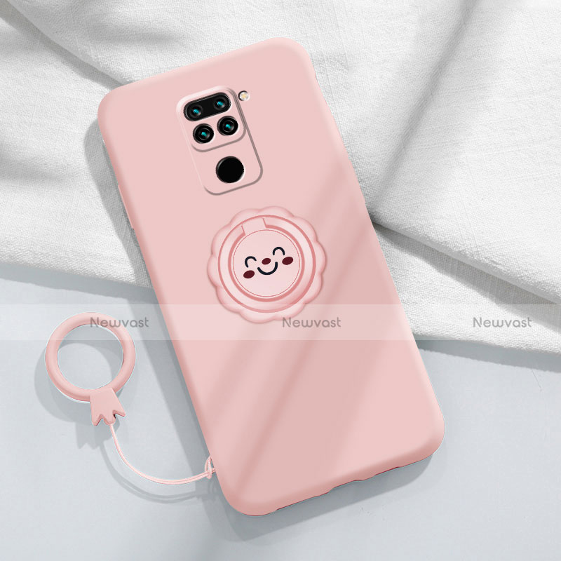 Ultra-thin Silicone Gel Soft Case Cover with Magnetic Finger Ring Stand T02 for Xiaomi Redmi 10X 4G Pink