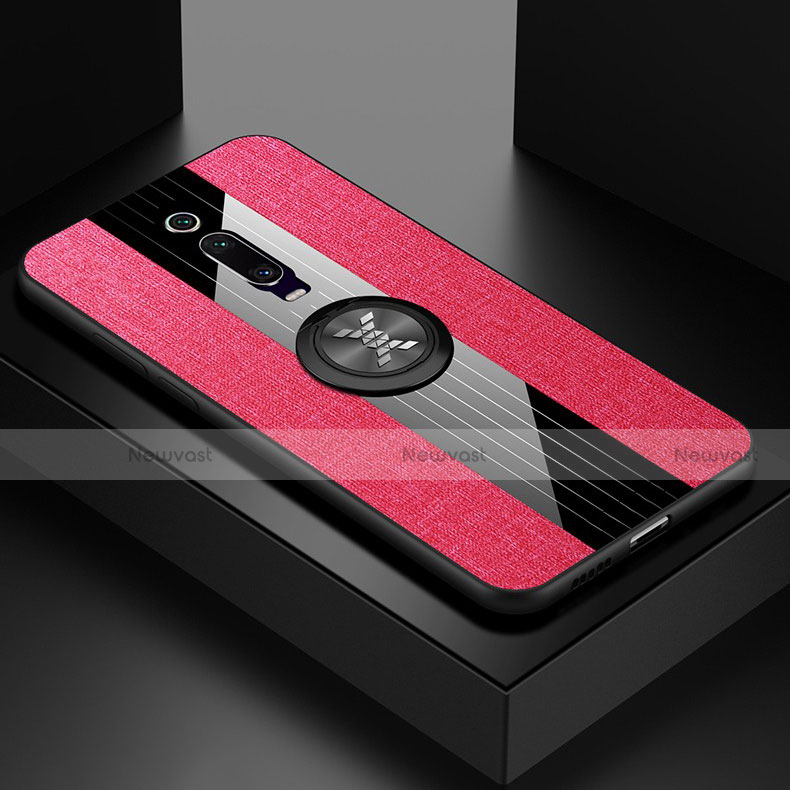 Ultra-thin Silicone Gel Soft Case Cover with Magnetic Finger Ring Stand T02 for Xiaomi Redmi K20 Hot Pink