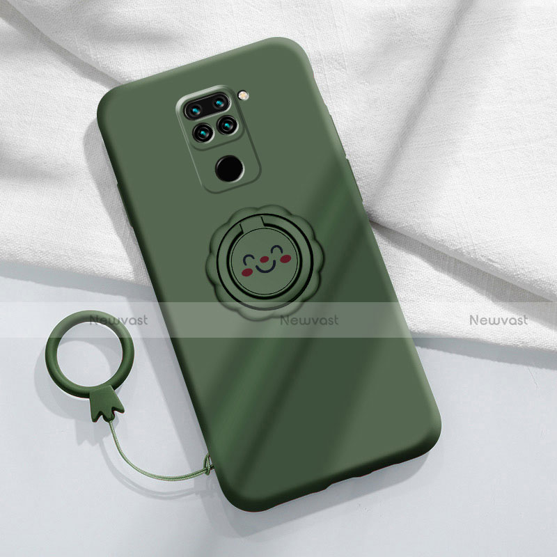 Ultra-thin Silicone Gel Soft Case Cover with Magnetic Finger Ring Stand T02 for Xiaomi Redmi Note 9