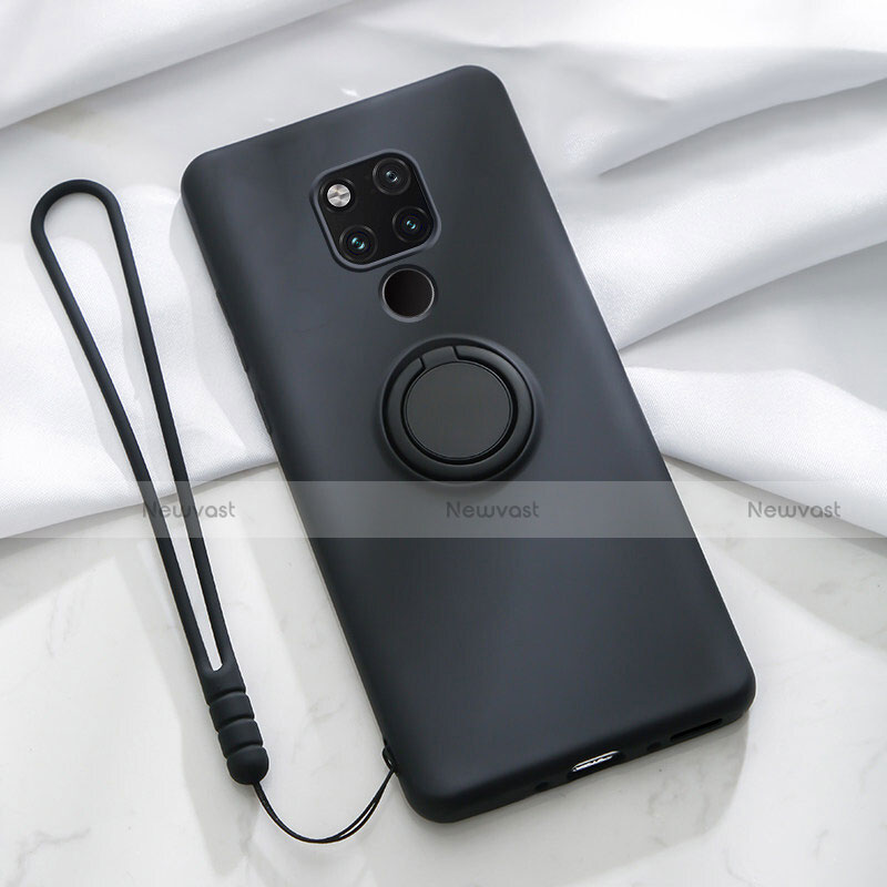 Ultra-thin Silicone Gel Soft Case Cover with Magnetic Finger Ring Stand T03 for Huawei Mate 20 X 5G Black