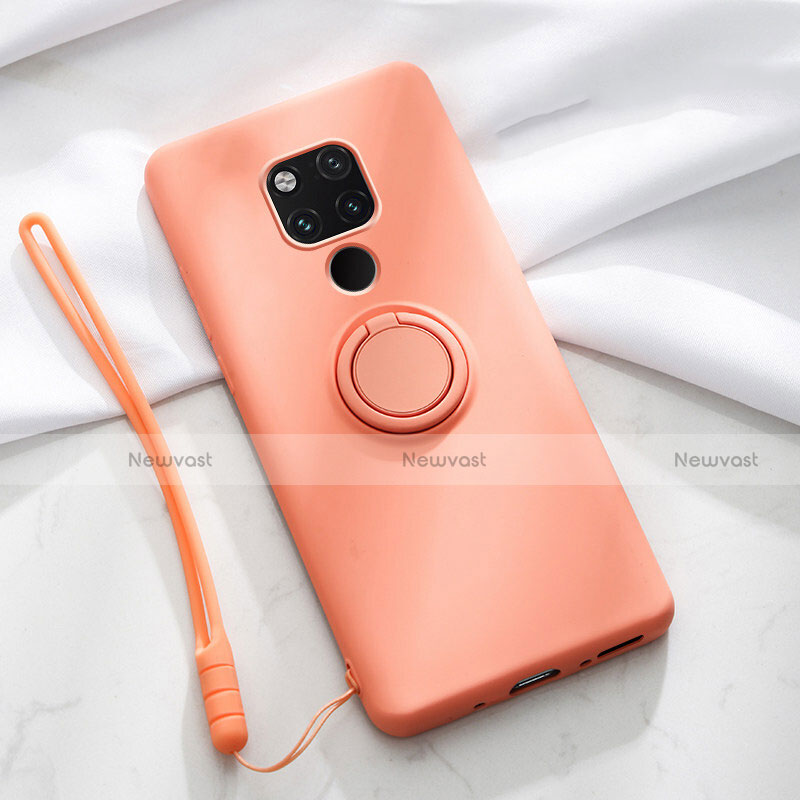 Ultra-thin Silicone Gel Soft Case Cover with Magnetic Finger Ring Stand T03 for Huawei Mate 20 X 5G Orange