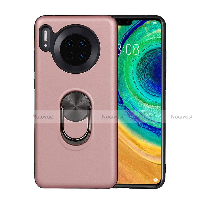 Ultra-thin Silicone Gel Soft Case Cover with Magnetic Finger Ring Stand T03 for Huawei Mate 30 5G Rose Gold