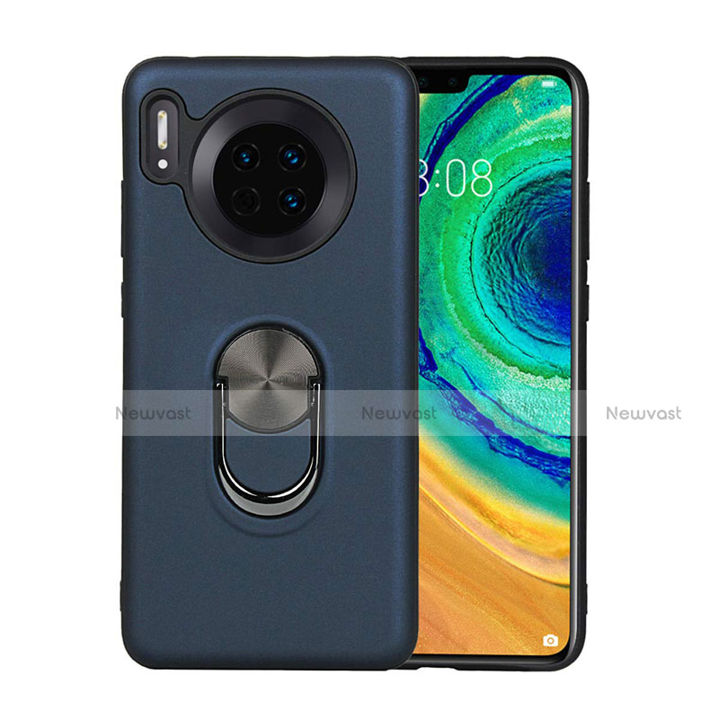 Ultra-thin Silicone Gel Soft Case Cover with Magnetic Finger Ring Stand T03 for Huawei Mate 30 Pro Blue