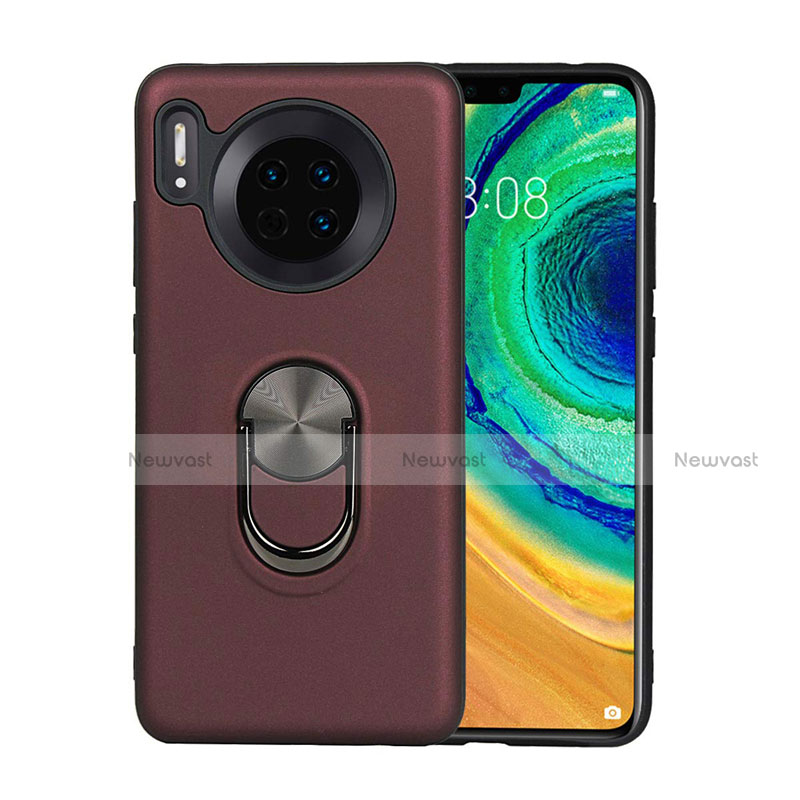 Ultra-thin Silicone Gel Soft Case Cover with Magnetic Finger Ring Stand T03 for Huawei Mate 30E Pro 5G Brown