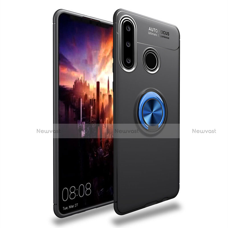 Ultra-thin Silicone Gel Soft Case Cover with Magnetic Finger Ring Stand T03 for Huawei Nova 4e Blue and Black