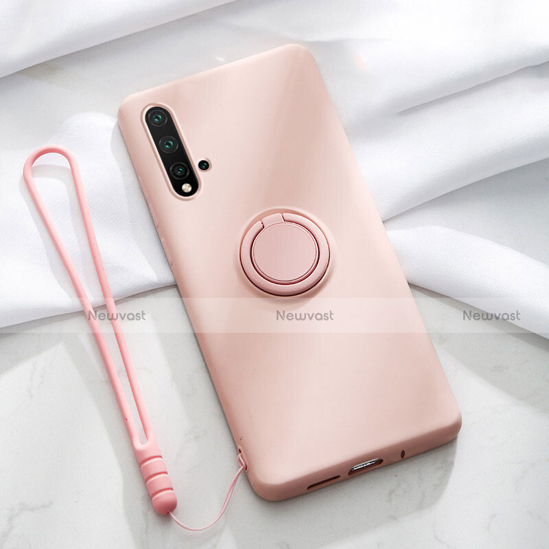 Ultra-thin Silicone Gel Soft Case Cover with Magnetic Finger Ring Stand T03 for Huawei Nova 5 Pink