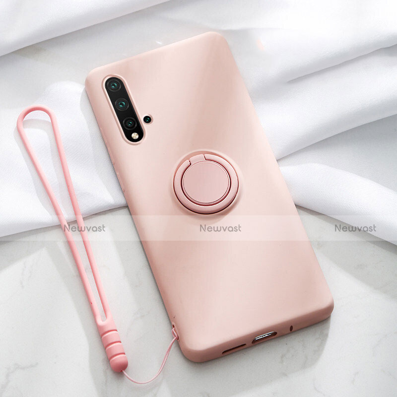 Ultra-thin Silicone Gel Soft Case Cover with Magnetic Finger Ring Stand T03 for Huawei Nova 5 Pro Pink