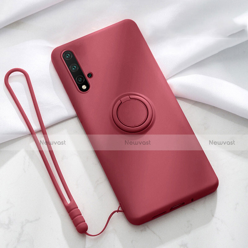 Ultra-thin Silicone Gel Soft Case Cover with Magnetic Finger Ring Stand T03 for Huawei Nova 5 Pro Red Wine