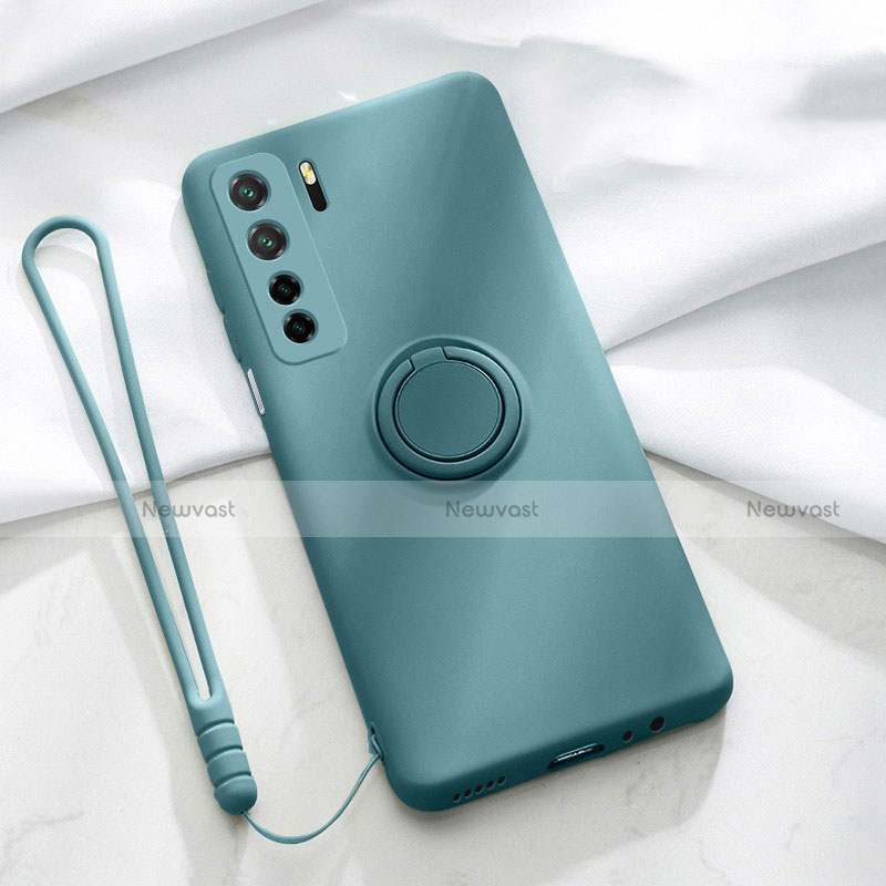 Ultra-thin Silicone Gel Soft Case Cover with Magnetic Finger Ring Stand T03 for Huawei Nova 7 SE 5G Green