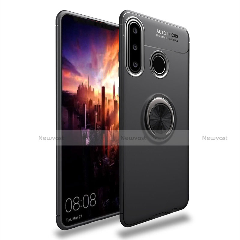 Ultra-thin Silicone Gel Soft Case Cover with Magnetic Finger Ring Stand T03 for Huawei P30 Lite Black