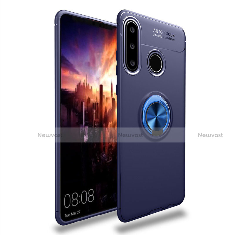 Ultra-thin Silicone Gel Soft Case Cover with Magnetic Finger Ring Stand T03 for Huawei P30 Lite Blue