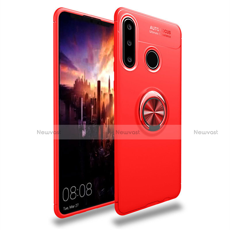 Ultra-thin Silicone Gel Soft Case Cover with Magnetic Finger Ring Stand T03 for Huawei P30 Lite Red