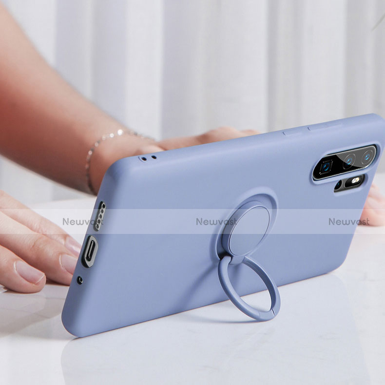 Ultra-thin Silicone Gel Soft Case Cover with Magnetic Finger Ring Stand T03 for Huawei P30 Pro