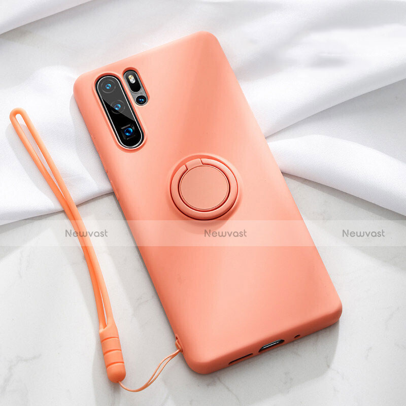 Ultra-thin Silicone Gel Soft Case Cover with Magnetic Finger Ring Stand T03 for Huawei P30 Pro New Edition Orange