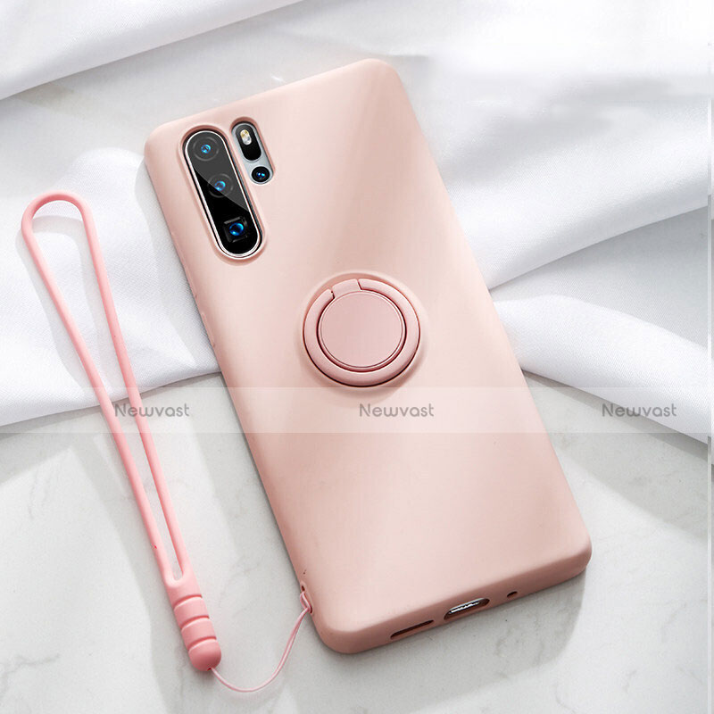 Ultra-thin Silicone Gel Soft Case Cover with Magnetic Finger Ring Stand T03 for Huawei P30 Pro New Edition Pink