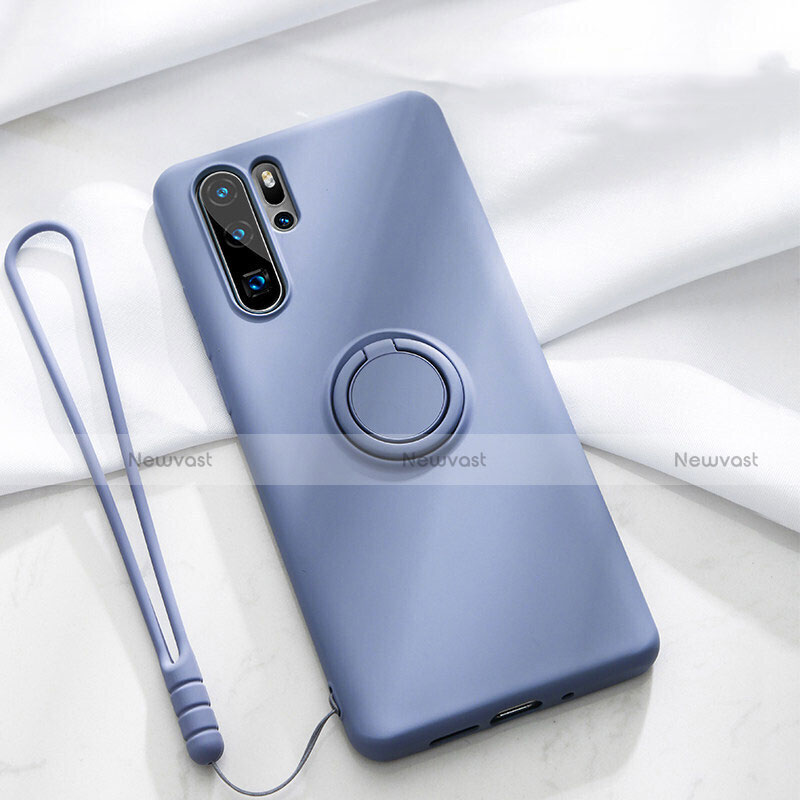 Ultra-thin Silicone Gel Soft Case Cover with Magnetic Finger Ring Stand T03 for Huawei P30 Pro Purple