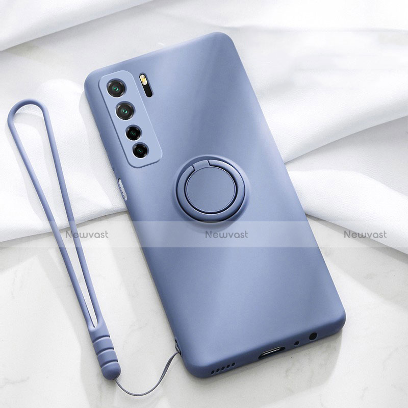 Ultra-thin Silicone Gel Soft Case Cover with Magnetic Finger Ring Stand T03 for Huawei P40 Lite 5G Purple