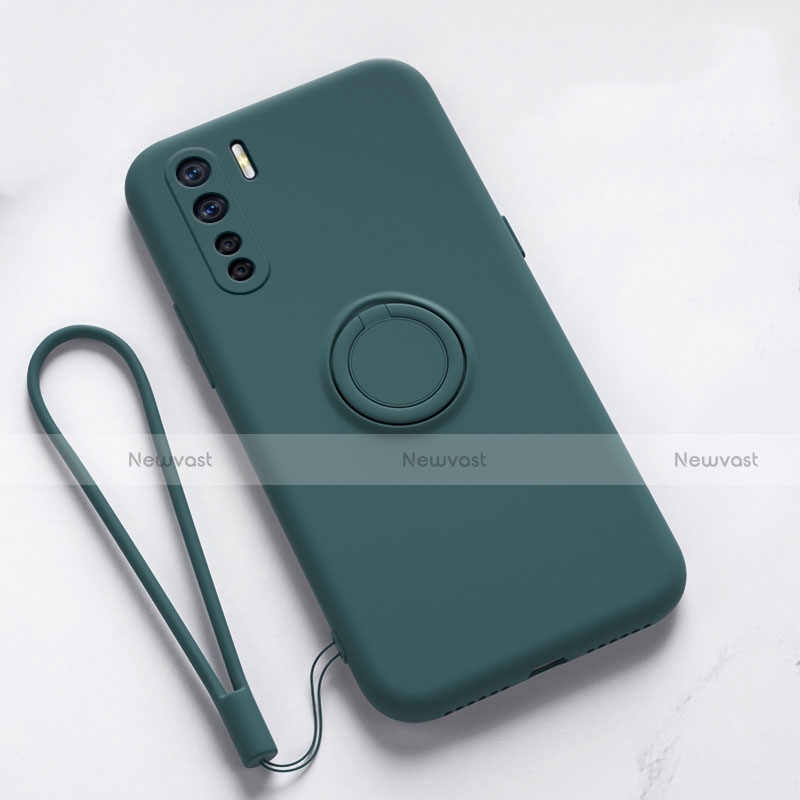 Ultra-thin Silicone Gel Soft Case Cover with Magnetic Finger Ring Stand T03 for Oppo A91 Green