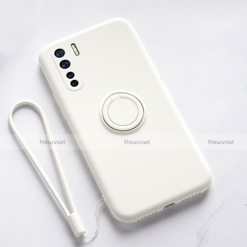 Ultra-thin Silicone Gel Soft Case Cover with Magnetic Finger Ring Stand T03 for Oppo A91 White