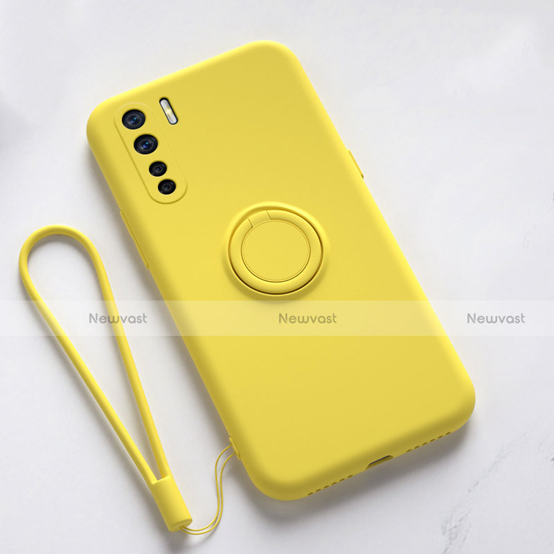 Ultra-thin Silicone Gel Soft Case Cover with Magnetic Finger Ring Stand T03 for Oppo A91 Yellow