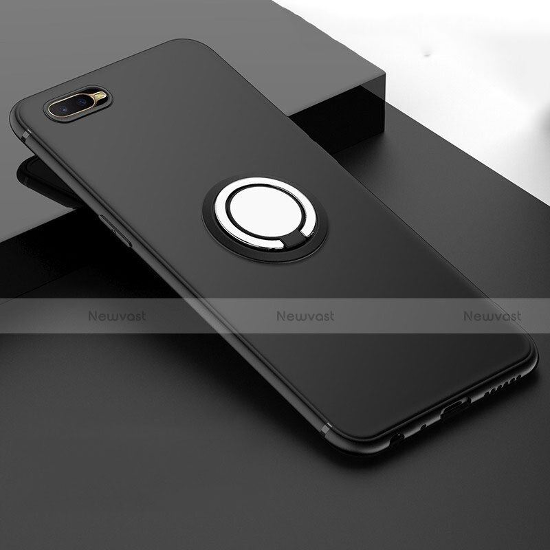 Ultra-thin Silicone Gel Soft Case Cover with Magnetic Finger Ring Stand T03 for Oppo K1 Black