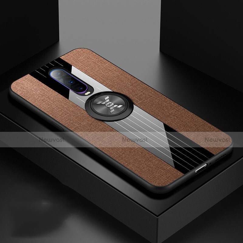 Ultra-thin Silicone Gel Soft Case Cover with Magnetic Finger Ring Stand T03 for Oppo R17 Pro Brown