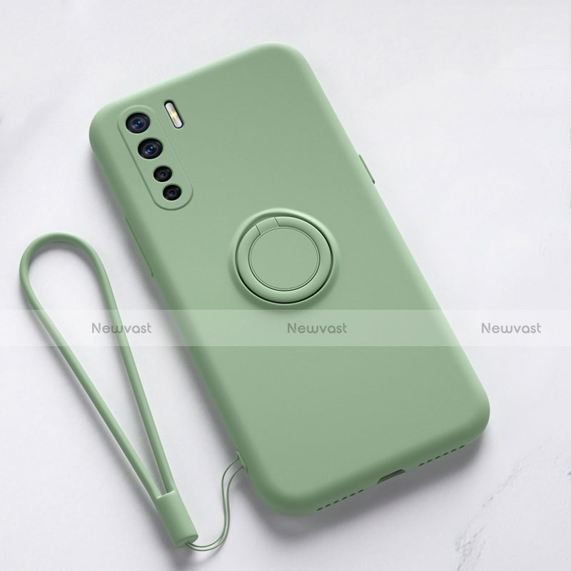 Ultra-thin Silicone Gel Soft Case Cover with Magnetic Finger Ring Stand T03 for Oppo Reno3