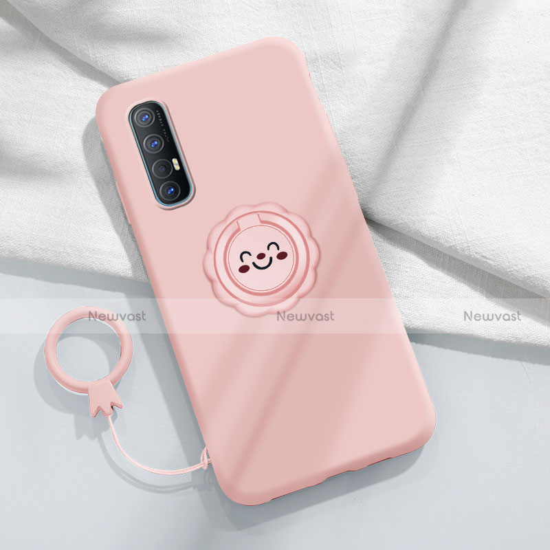 Ultra-thin Silicone Gel Soft Case Cover with Magnetic Finger Ring Stand T03 for Oppo Reno3 Pro