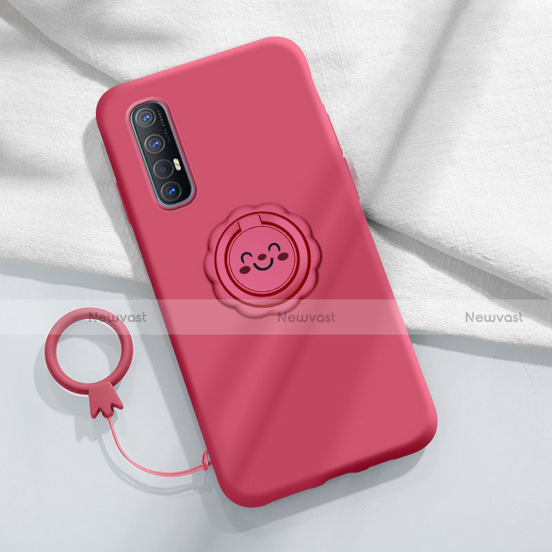 Ultra-thin Silicone Gel Soft Case Cover with Magnetic Finger Ring Stand T03 for Oppo Reno3 Pro