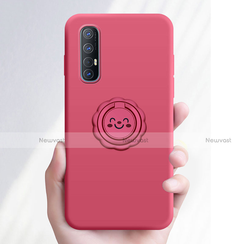 Ultra-thin Silicone Gel Soft Case Cover with Magnetic Finger Ring Stand T03 for Oppo Reno3 Pro